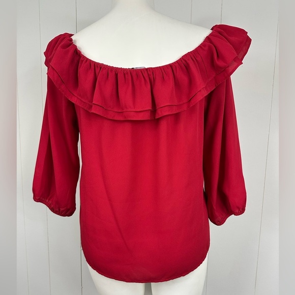 J Crew Mercantile Sz L Women Red Off The Shoulder 3/4 Sleeve Lightweight Blouse - Picture 8 of 8